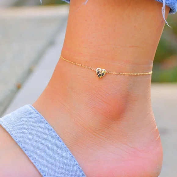 ▶ HEART CHARM PERSONALIZED CUSTOM DAINTY GOLD INITIAL ANKLET GIRL TEEN,ELDM22225 - Picture 6 of 16